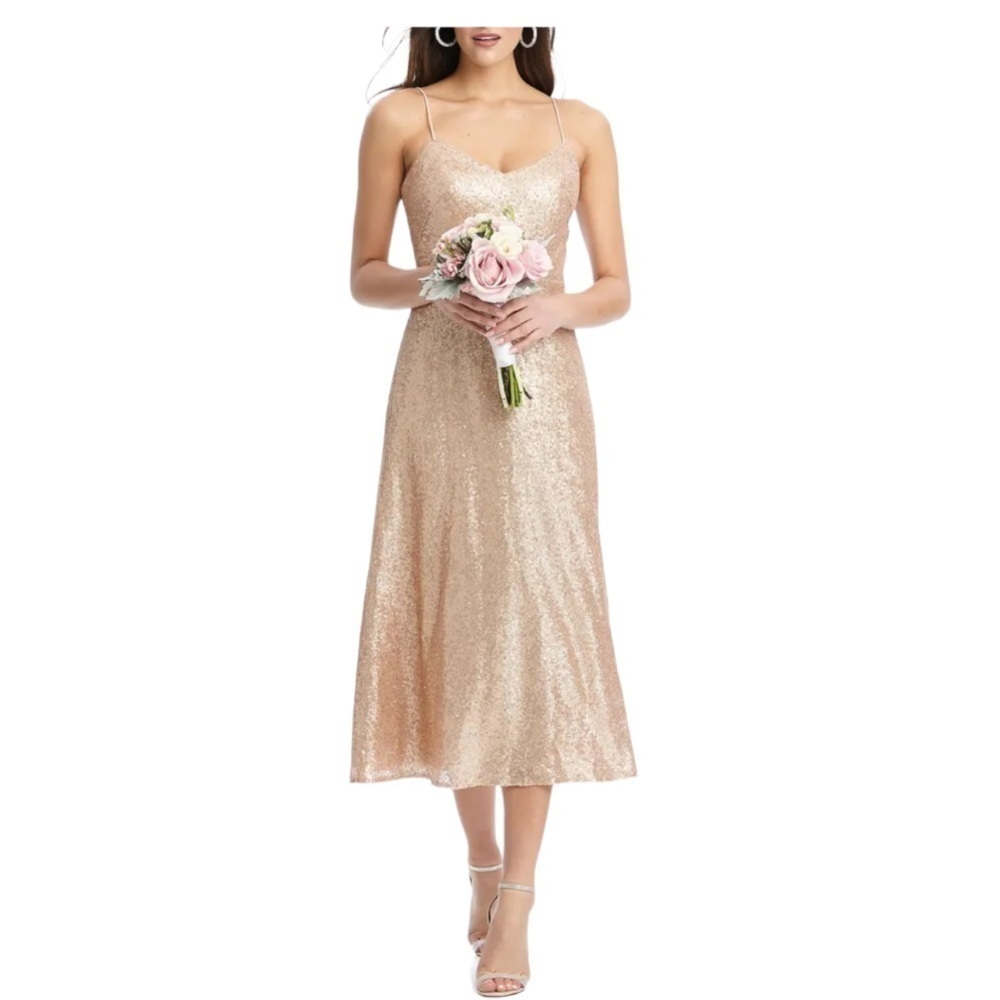 Dessy collection rose gold sequin bridesmaid dress size 10 - Picture 4 of 13